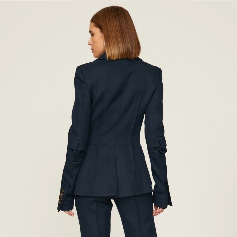 Marina Moscone Patch Pocket Blazer Blue Gabardine Size 4 - Picture 4 of 16